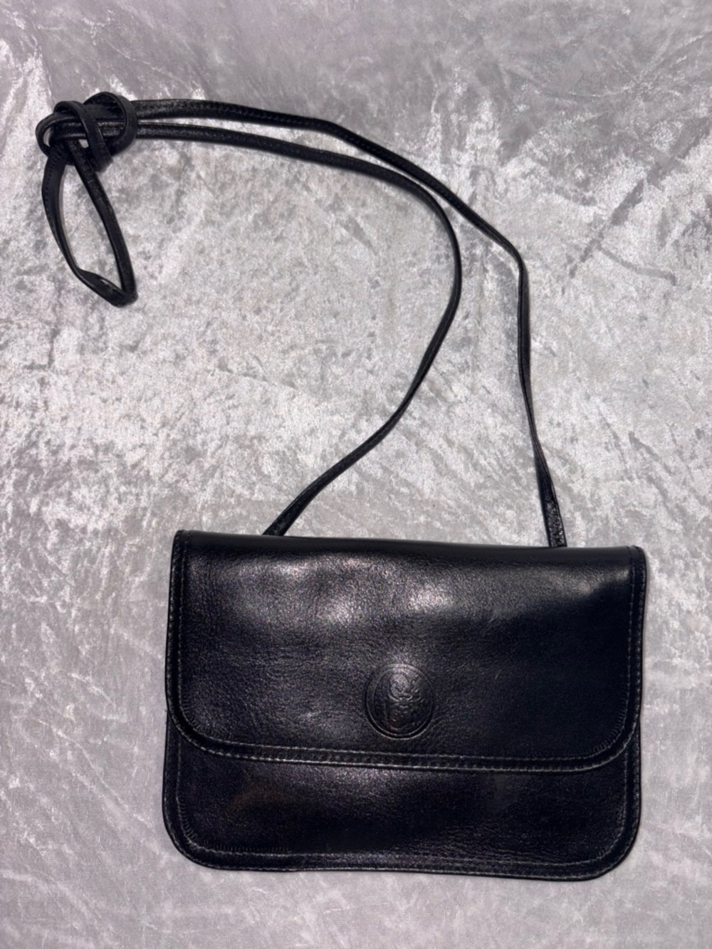 Cassis Crossbody Purse Black Leather Embossed Equestrian Mini EUC Made in ITA